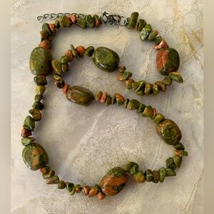 Unikite Stone Agate Green and Brown Necklace